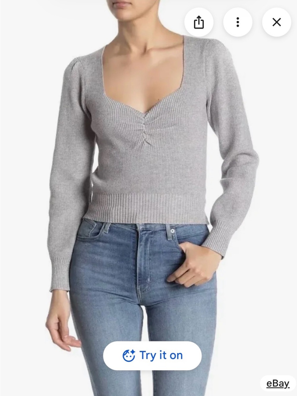 Astr Square-Neck Gray V‑Neck Knit Sweater
